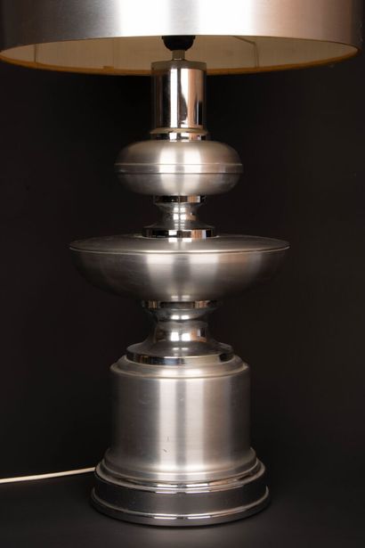 Brushed steel lamp with original shade.
Circa...