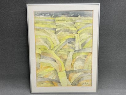 Marcel POULET (XX°). 
Les champs.
Aquarelle...