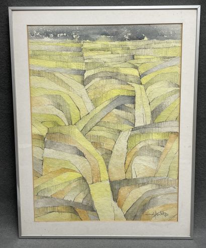 Marcel POULET (XX°). 
Les champs.
Aquarelle...