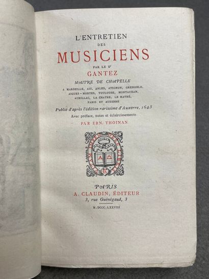 GANTEZ, Annibal. - L'Entretien des musiciens,...
