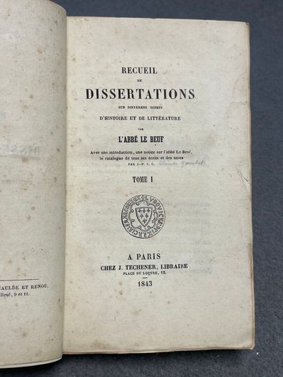 LEBEUF, Jean (abbé). - Recueil de dissertations...