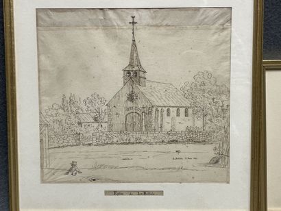 Dessin à l'encre, daté 1829 encadré
Eglise...