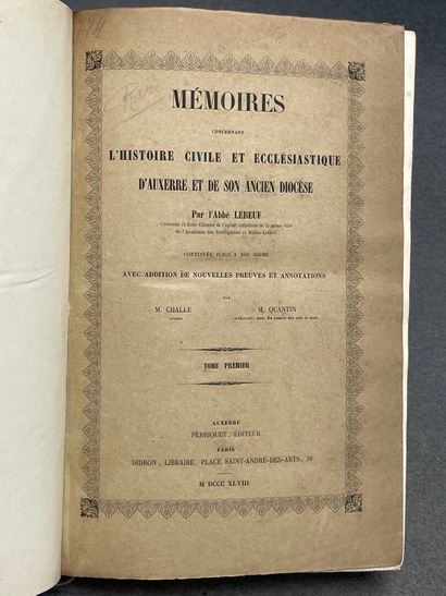 LEBEUF, Jean (abbé). - Mémoires concernant...