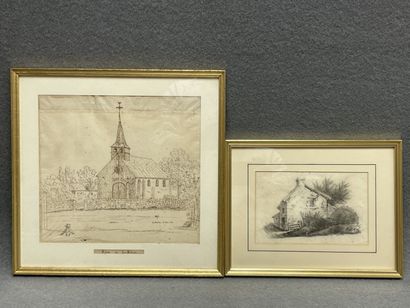 Dessin à l'encre, daté 1829 encadré
Eglise...