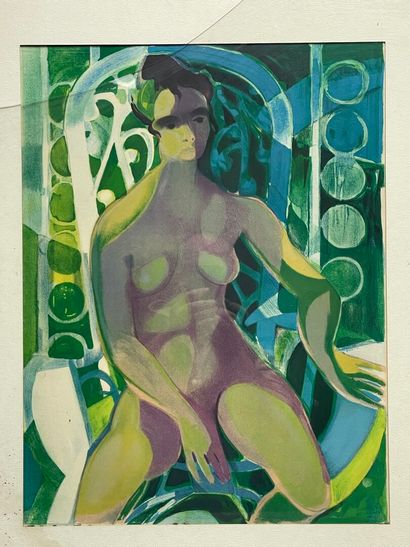 Nue féminin. 
Lithographie encadrée. 
55...