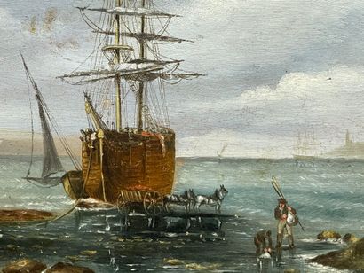 Ecole Française fin XIX°
Marine. 
huile sur...