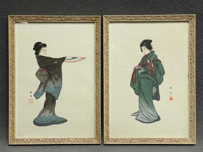 Asie : Deux estampes Japonaises. 
31 x 21...