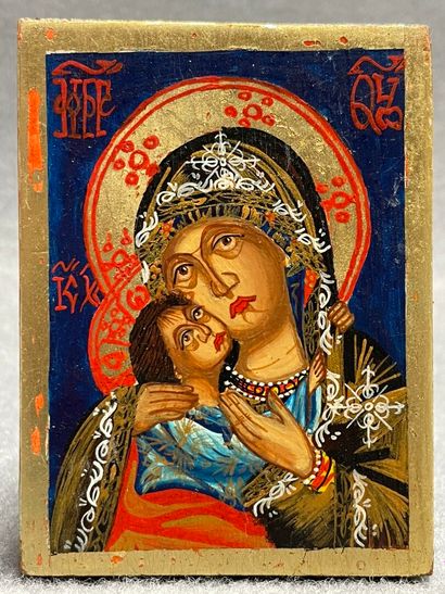 Icône Vierge à l'enfant. 
11 x 8,5 cm.