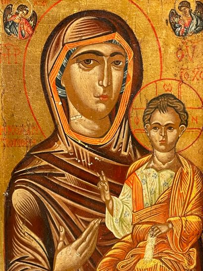 Icône Vierge à l'enfant. 
27 x 16 cm.