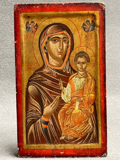 Icône Vierge à l'enfant. 
27 x 16 cm.
