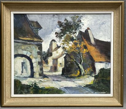 Robert FALCUCCI ( 1900-1989). 
Vue de village....