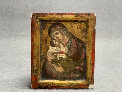Icône Vierge à l'enfant. 
12 x 10 cm.