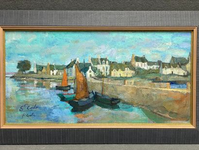 Ile de Saint Cado: voiliers au port.
huile...