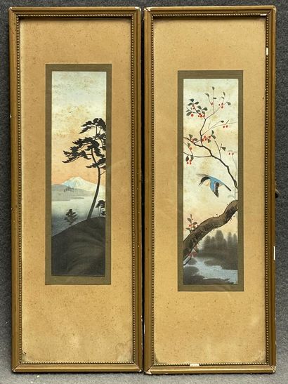 Ecole japonaise XX°
Paysage et oiseau. 
Deux...