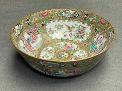 Bol en porcelaine de Canton polychrome 
H:...