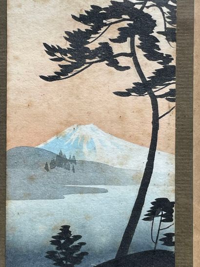 Ecole japonaise XX°
Paysage et oiseau. 
Deux...