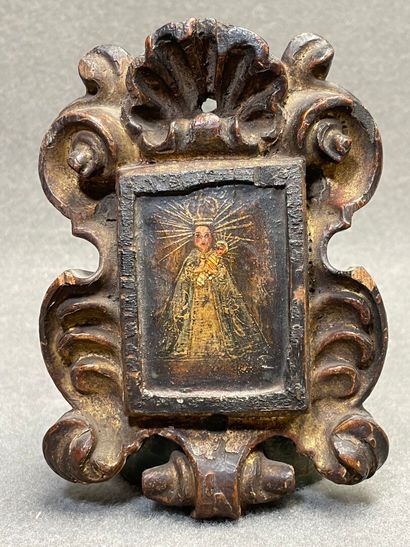 Petite icône Vierge en majesté dans encadrement...