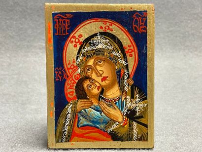 Icône Vierge à l'enfant. 
11 x 8,5 cm.
