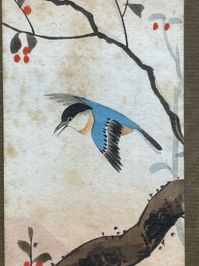 Ecole japonaise XX°
Paysage et oiseau. 
Deux...