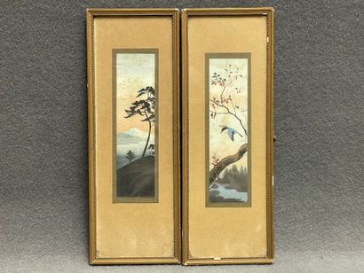 Ecole japonaise XX°
Paysage et oiseau. 
Deux...