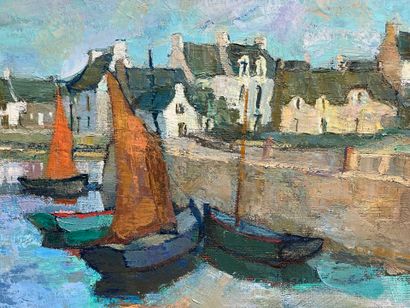 Ile de Saint Cado: voiliers au port.
huile...