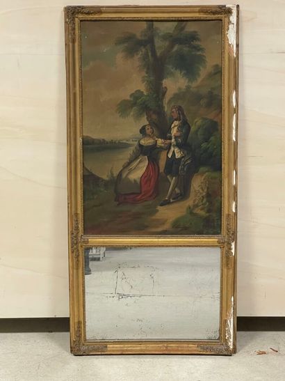 Trumeau en bois et stuc doré, orné d'une...