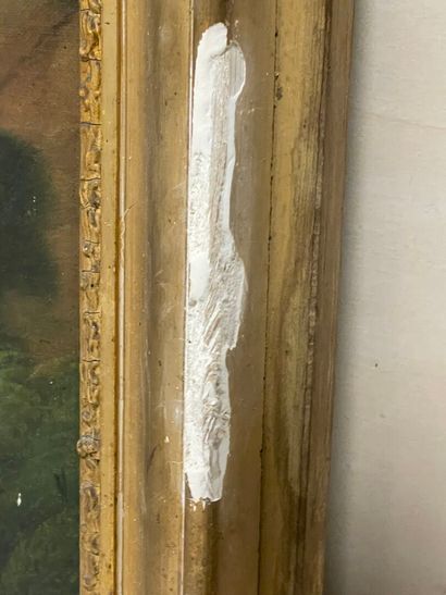 Trumeau en bois et stuc doré, orné d'une...
