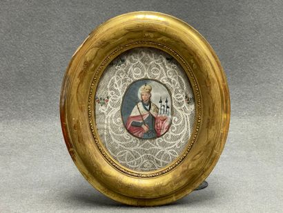 Canivet encadrant une gouache figurant un...