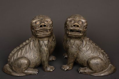 Paire de chiens de fô en grés. 
CHINE XX°
H....