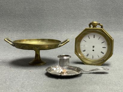 Petite coupe en bronze, Horloge et bougeoir...