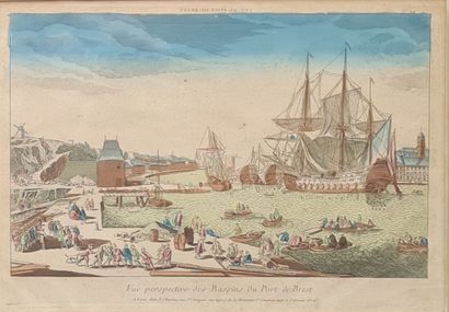 Deux vues d'optique XVIII° encadrées:
- Port...