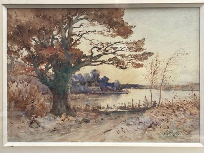 Ernest DESIGNOLLE (1850-1941) 
Bord de rivière
Deux...