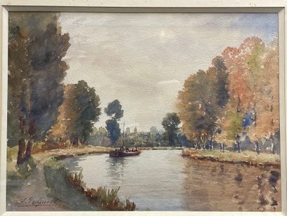 Ernest DESIGNOLLE (1850-1941) 
Bord de rivière
Deux...