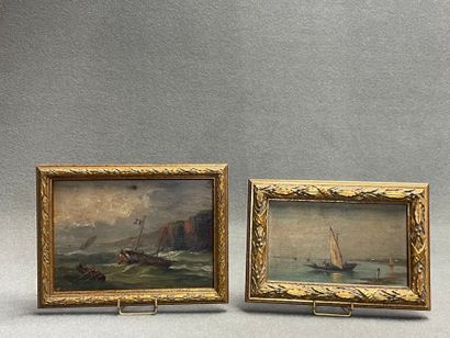Marine. 
Deux petites huiles sur panneaux....
