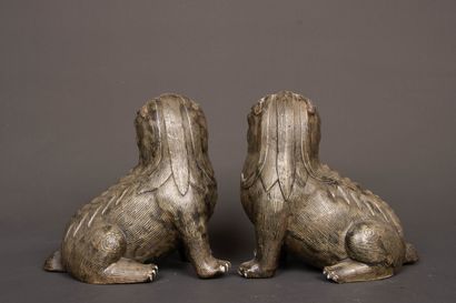Paire de chiens de fô en grés. 
CHINE XX°
H....