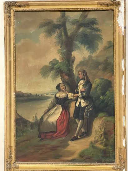 Trumeau en bois et stuc doré, orné d'une...