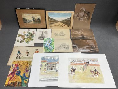 Ensembles de dessins, aquarelles, gravures...