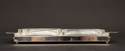 Chromium-plated metal tray, glass bottom...