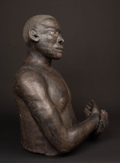 Large bust of an African man in patinated...