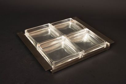 Chromium-plated metal tray, glass bottom...