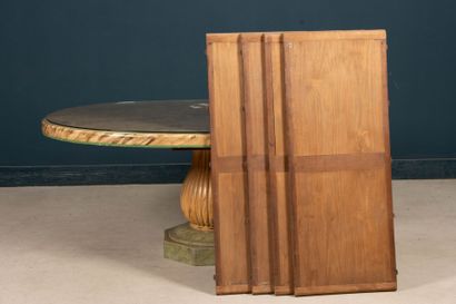 Oval table in lacquered wood with faux marble-effect...