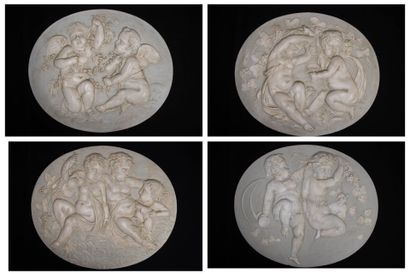 Suite of four bas-relief medallions, in patinated...