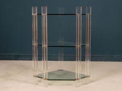 Etagère d'angle plateaux en verre et montants...