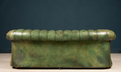 Green leather upholstered Chesterfield sofa.
Early...