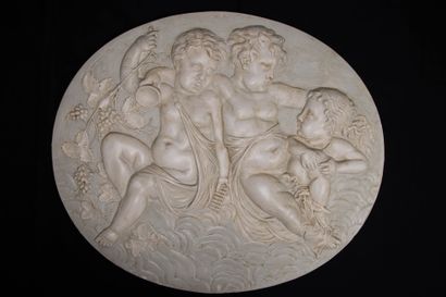 Suite of four bas-relief medallions, in patinated...