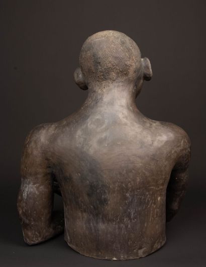 Large bust of an African man in patinated...