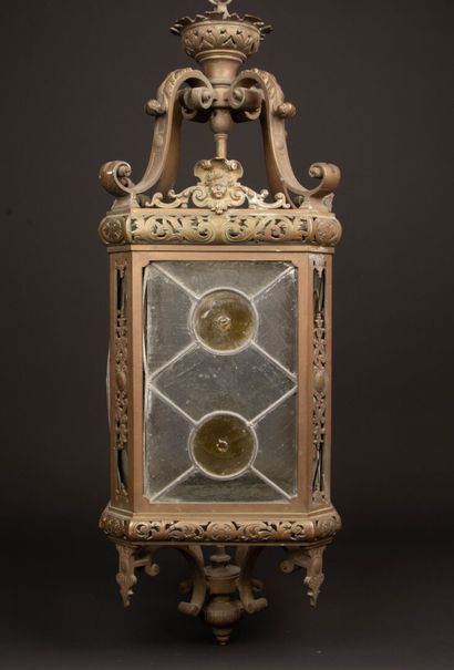 Bronze lantern with stained glass.
Circa...