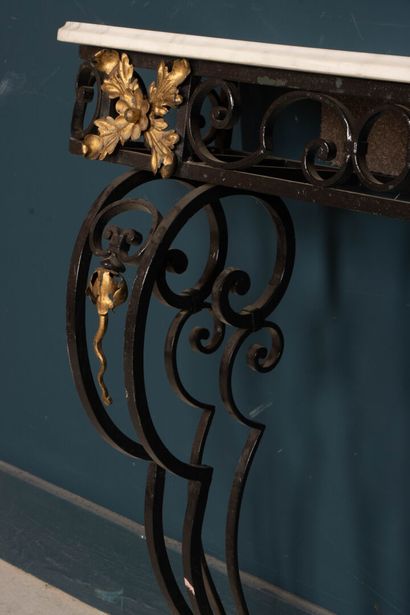 Wrought-iron console with applied gilded...