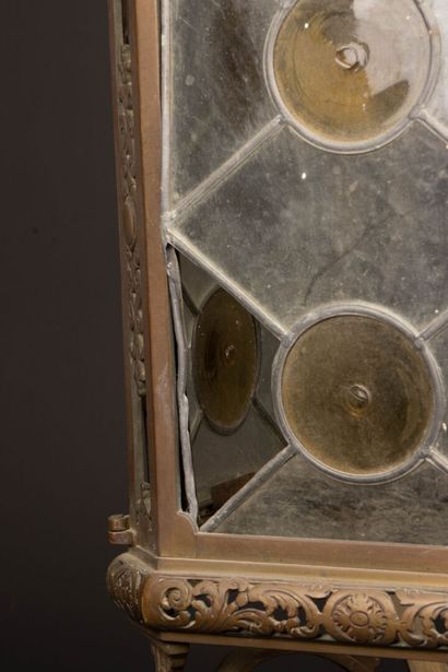 Bronze lantern with stained glass.
Circa...