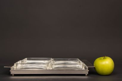 Chromium-plated metal tray, glass bottom...